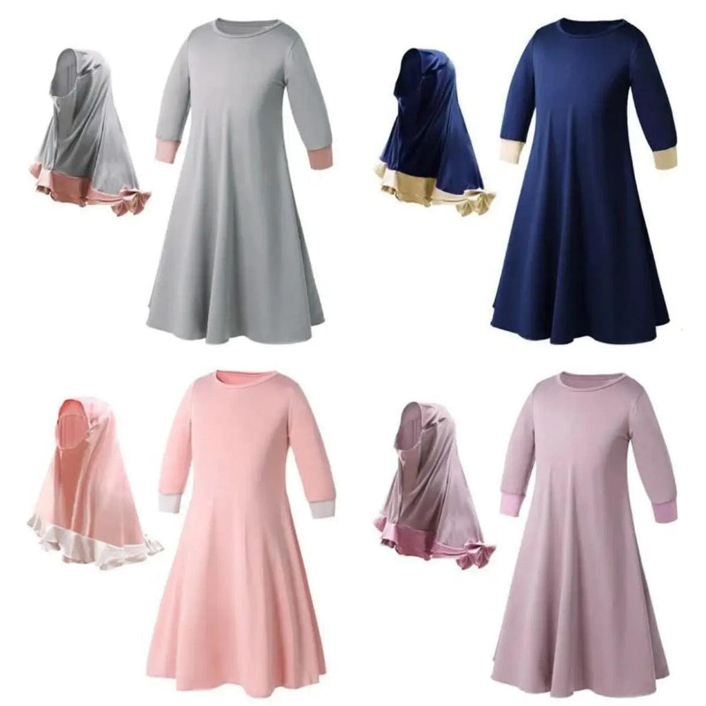 MJ011 Colorful Long-Sleeved Lace Dress with Bow Scarf Set kid