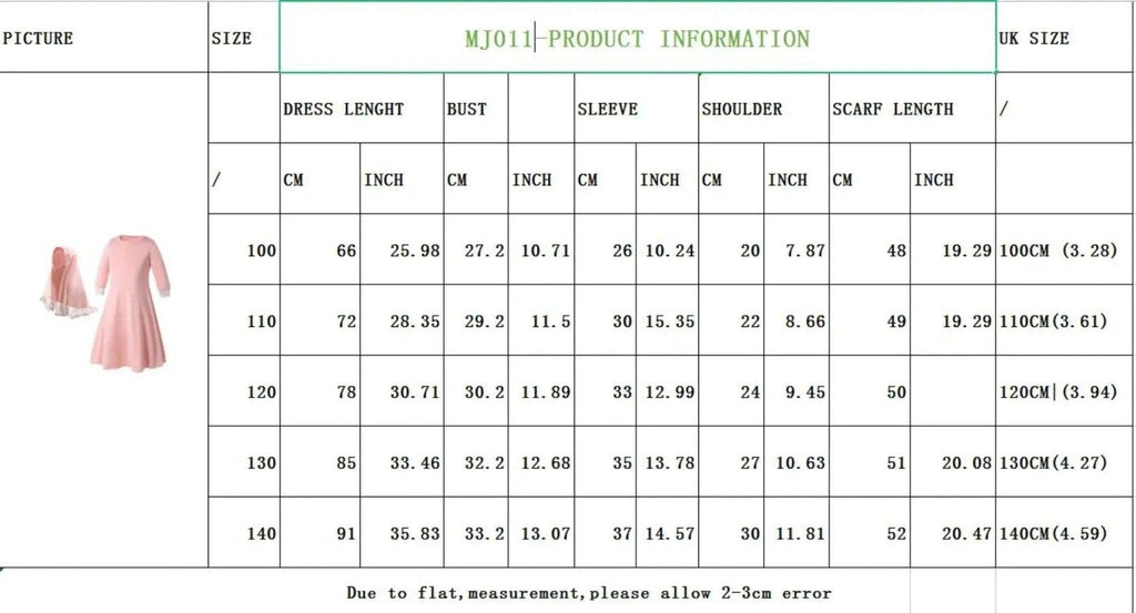 MJ011 Colorful Long-Sleeved Lace Dress with Bow Scarf Set kid