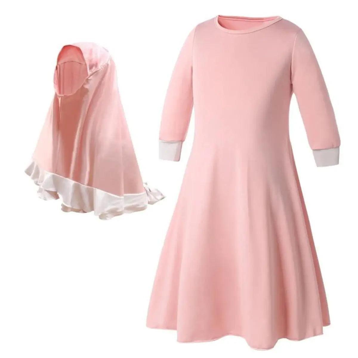MJ011 Colorful Long-Sleeved Lace Dress with Bow Scarf Set kid