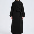 Long Wool Blend Trench Coat Abaya | Double-Breasted Belted Overcoat(MS188)