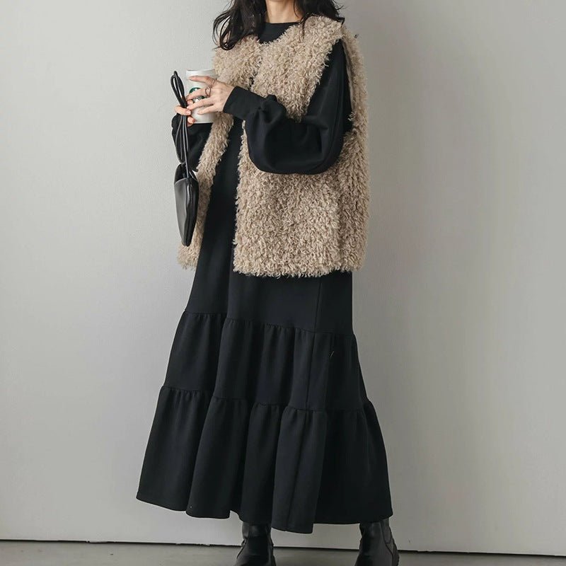 Loose Fit Ruffled Sweatshirt Maxi Dress(MS151)