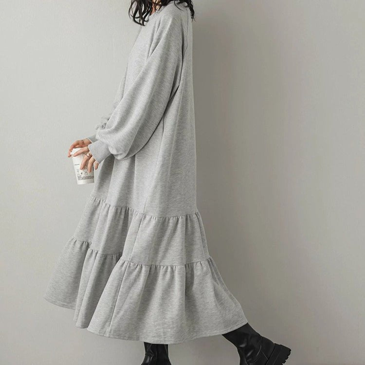 Loose Fit Ruffled Sweatshirt Maxi Dress(MS151)