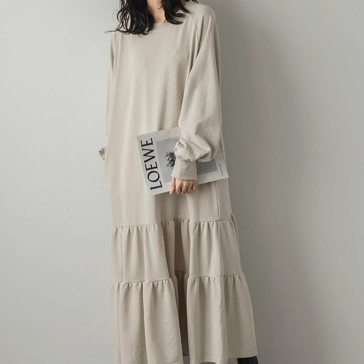 Loose Fit Ruffled Sweatshirt Maxi Dress(MS151)