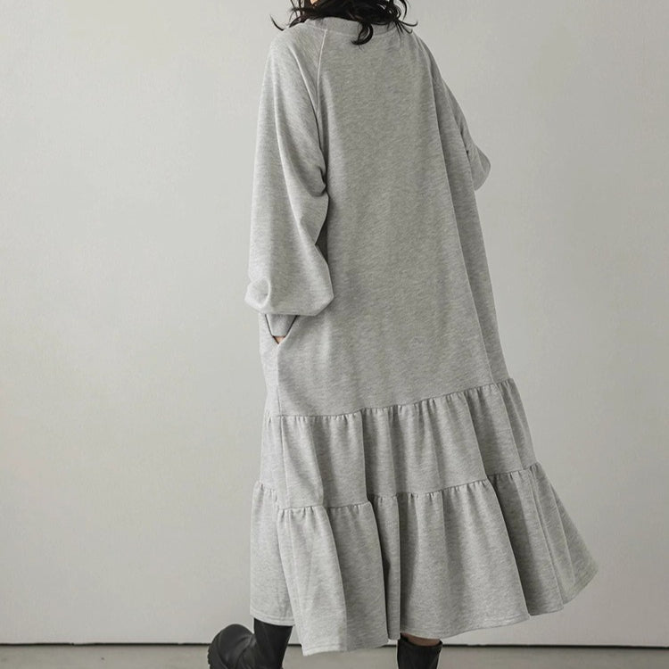 Loose Fit Ruffled Sweatshirt Maxi Dress(MS151)
