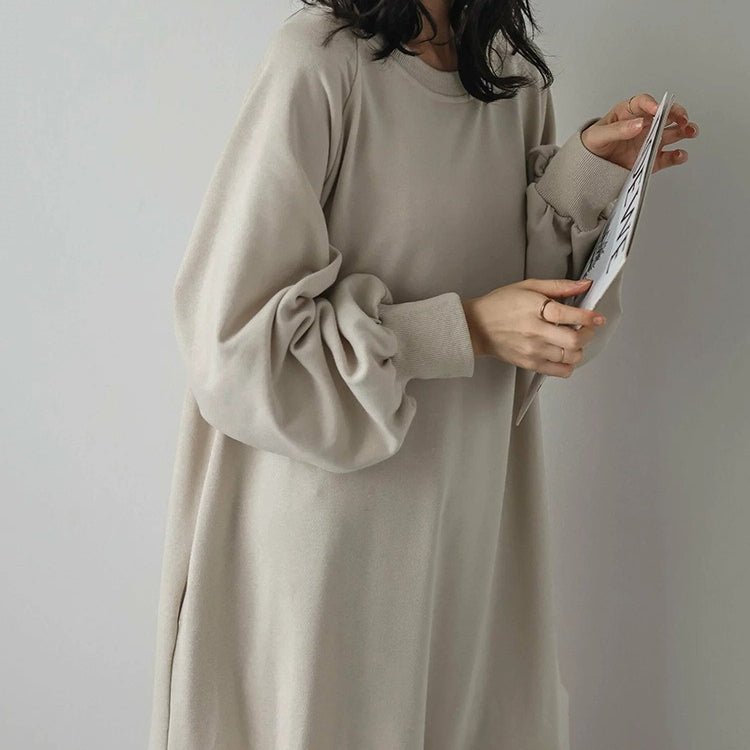 Loose Fit Ruffled Sweatshirt Maxi Dress(MS151)
