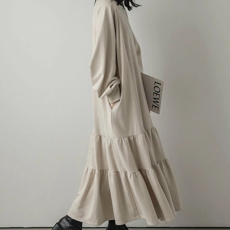 Loose Fit Ruffled Sweatshirt Maxi Dress(MS151)