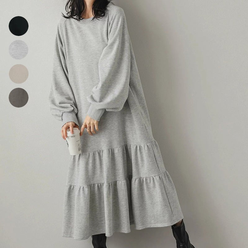 Loose Fit Ruffled Sweatshirt Maxi Dress(MS151)