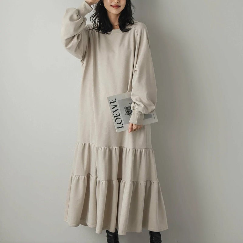 Loose Fit Ruffled Sweatshirt Maxi Dress(MS151)