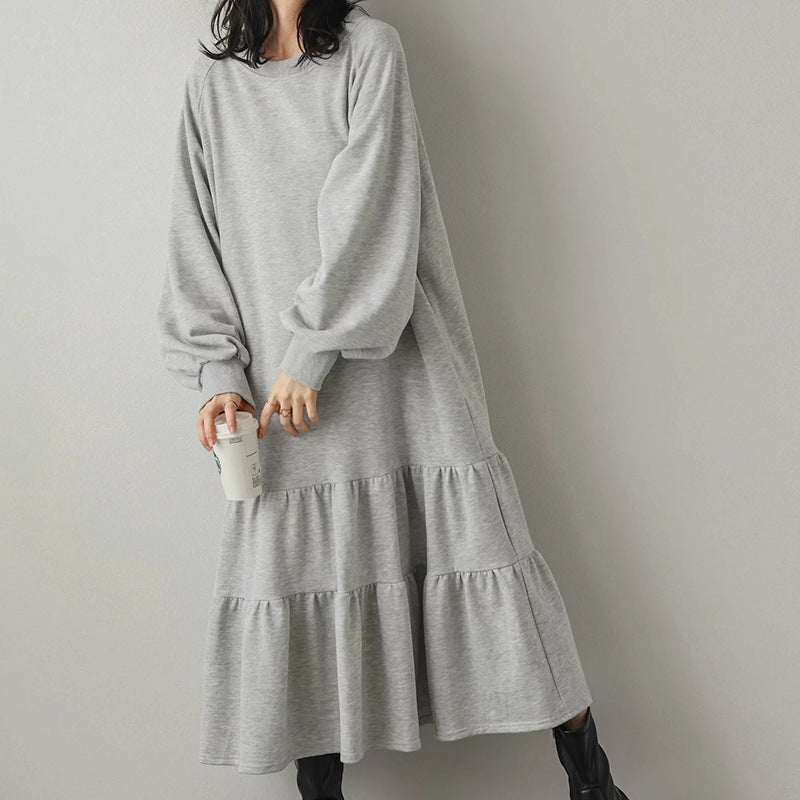 Loose Fit Ruffled Sweatshirt Maxi Dress(MS151)