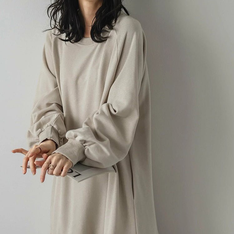 Loose Fit Ruffled Sweatshirt Maxi Dress(MS151)