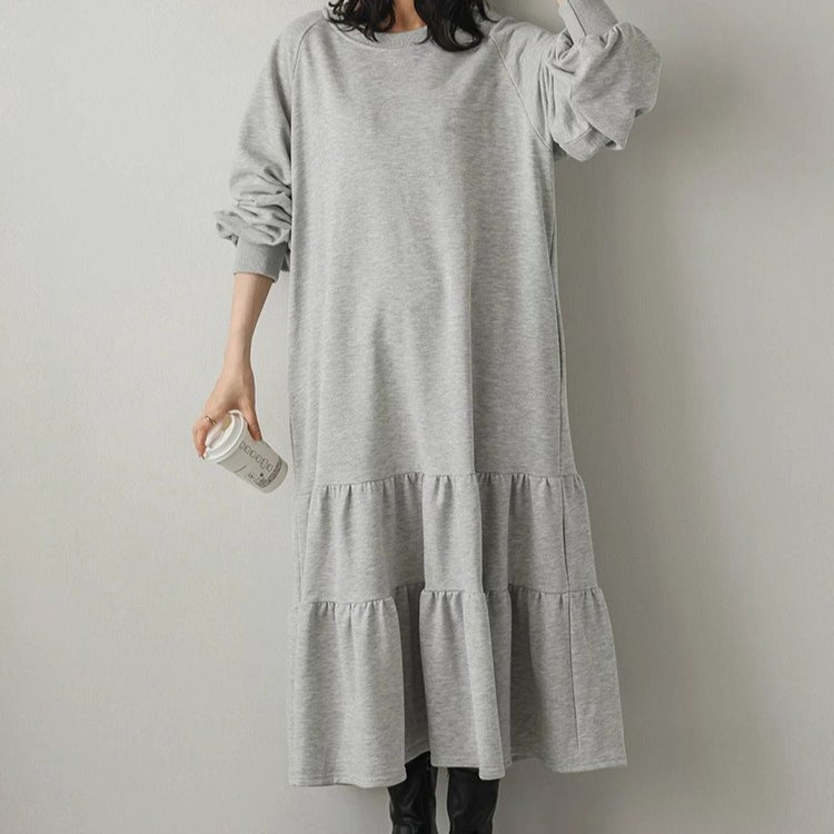 Loose Fit Ruffled Sweatshirt Maxi Dress(MS151)