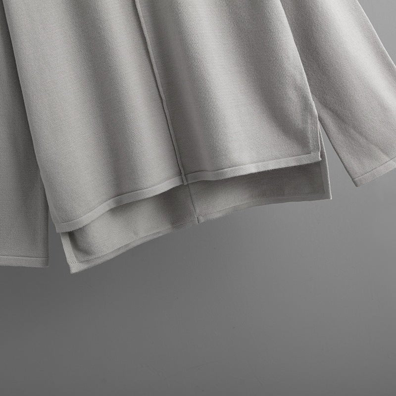 Loose Fit Solid Color Knit Two-Piece Set | Pullover Sweater & Wide Leg Pants with Side Slits(MS143)