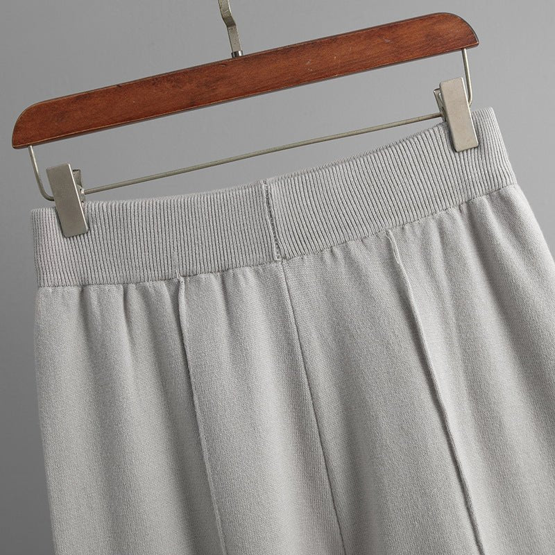 Loose Fit Solid Color Knit Two-Piece Set | Pullover Sweater & Wide Leg Pants with Side Slits(MS143)