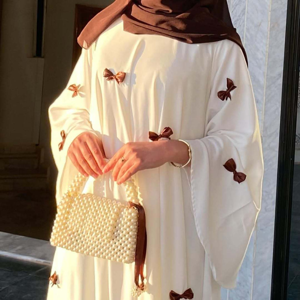 Loose Hem Long Abaya with Bell Sleeves & Butterfly Bow Detail (MA151)