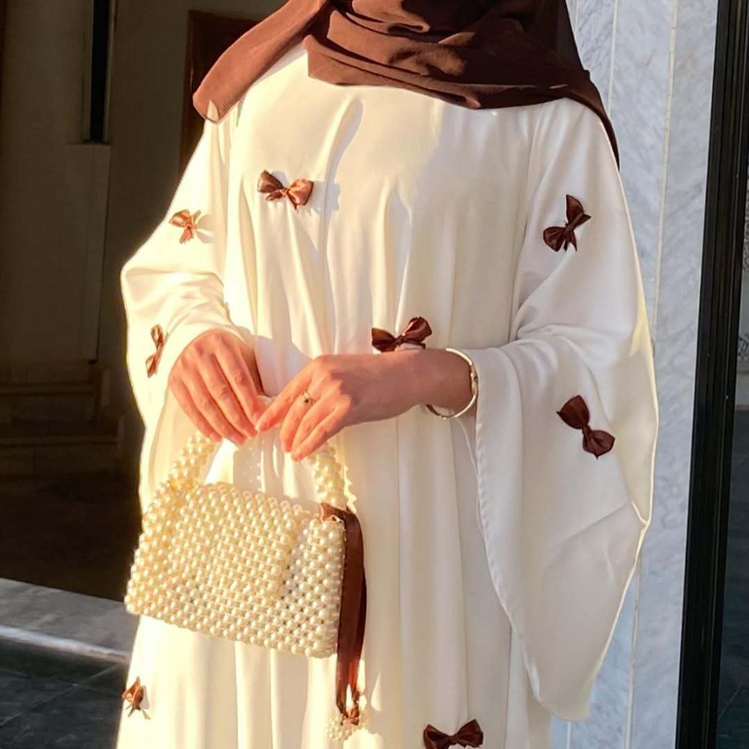 Loose Hem Long Abaya with Bell Sleeves & Butterfly Bow Detail (MA151)