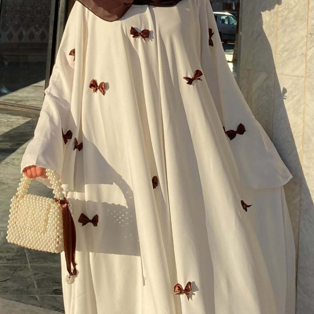 Loose Hem Long Abaya with Bell Sleeves & Butterfly Bow Detail (MA151)