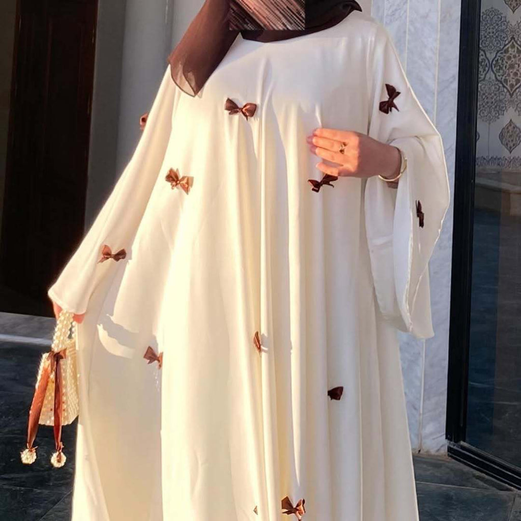 Loose Hem Long Abaya with Bell Sleeves & Butterfly Bow Detail (MA151)