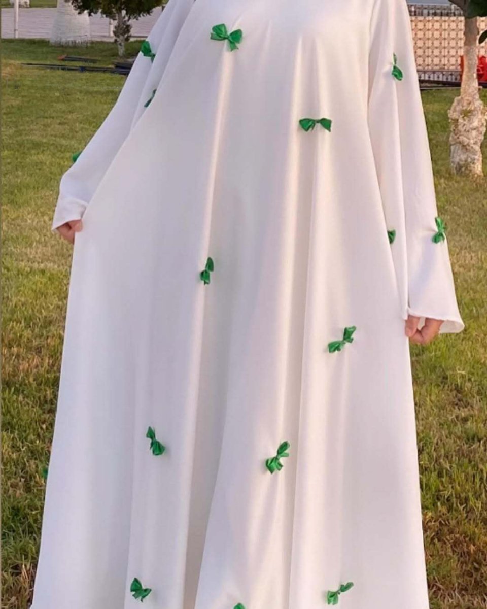 Loose Hem Long Abaya with Bell Sleeves & Butterfly Bow Detail (MA151)
