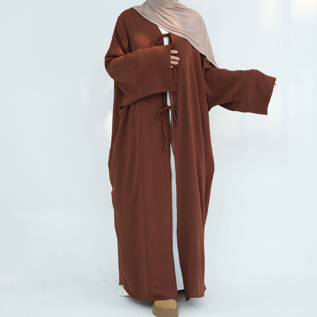 Loose Lace-Up Kimono Open Abaya (MOA107)