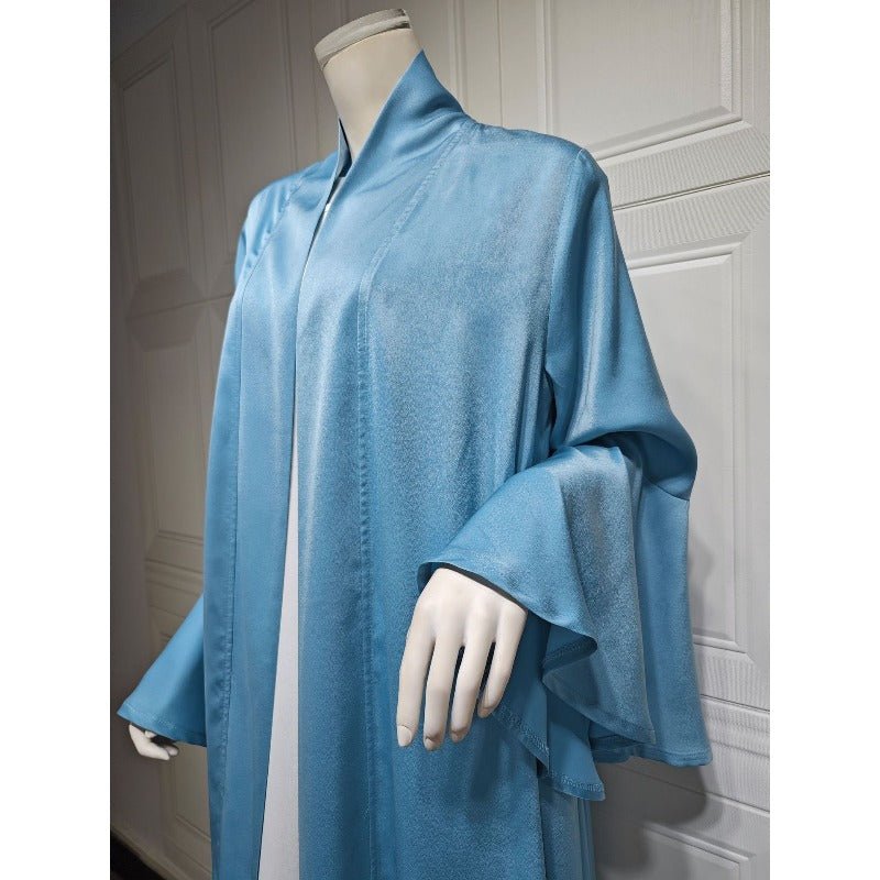 Lotus Leaf Sleeve Solid Soft Satin Open Front Abaya Dress | Lightweight Modest Abaya Cover(MOA220)