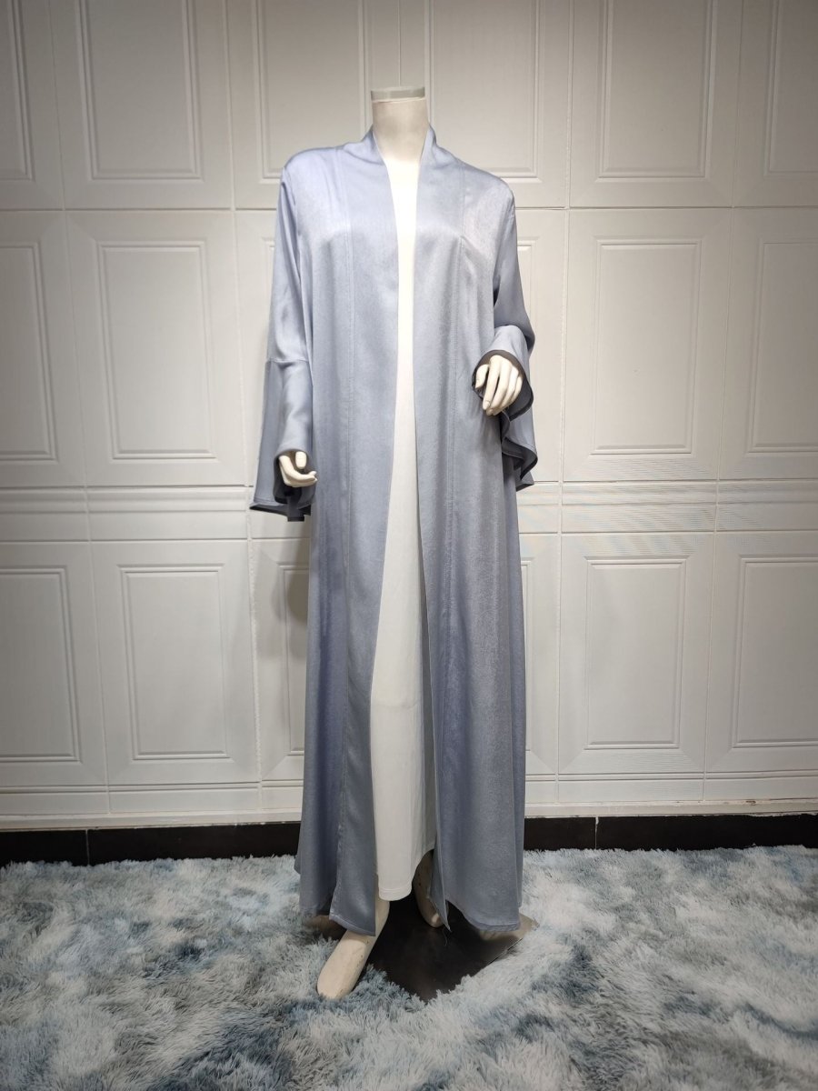 Lotus Leaf Sleeve Solid Soft Satin Open Front Abaya Dress | Lightweight Modest Abaya Cover(MOA220)