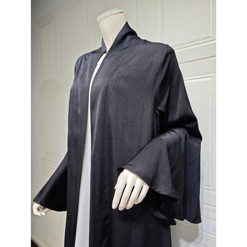 Lotus Leaf Sleeve Solid Soft Satin Open Front Abaya Dress | Lightweight Modest Abaya Cover(MOA220)