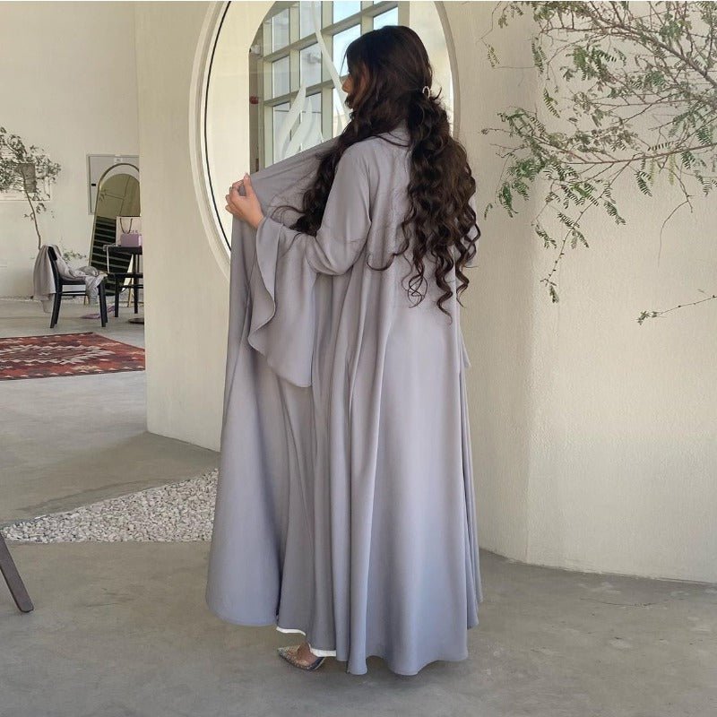 Lotus Leaf Sleeve Solid Soft Satin Open Front Abaya Dress | Lightweight Modest Abaya Cover(MOA220)