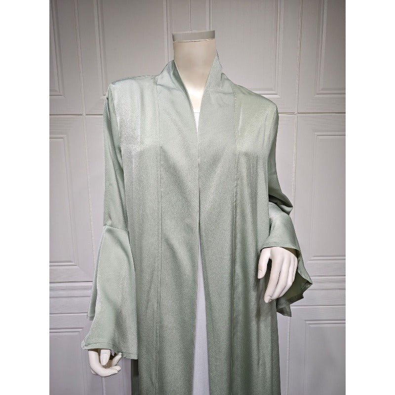 Lotus Leaf Sleeve Solid Soft Satin Open Front Abaya Dress | Lightweight Modest Abaya Cover(MOA220)