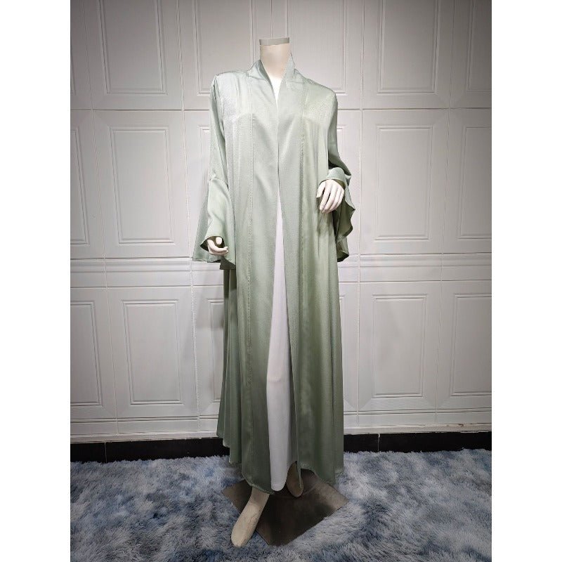 Lotus Leaf Sleeve Solid Soft Satin Open Front Abaya Dress | Lightweight Modest Abaya Cover(MOA220)
