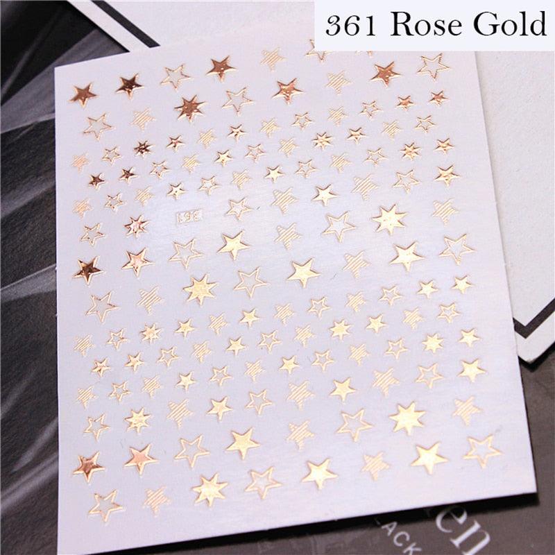 Lovely Stars Geometry 3D Nails Art Sticker Gold Silver Rose gold Ornaments self-Adhesive Sliders Manicure Accessories Decoration for Women Girls Art Stickers Decal Decoration Metallic Curve Strip Line Nail