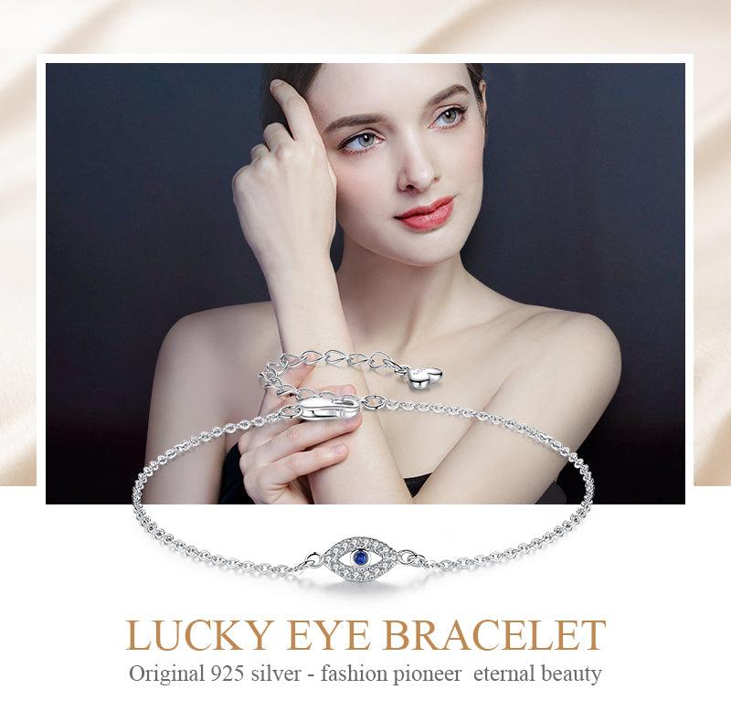 Lucky Eye Bracelet Sterling Silver Bracelets For Women Luxury Adjustable Eye Shaped Bracelet Cubic Zirconia Elegant Pendant Necklace Dainty Jewelry