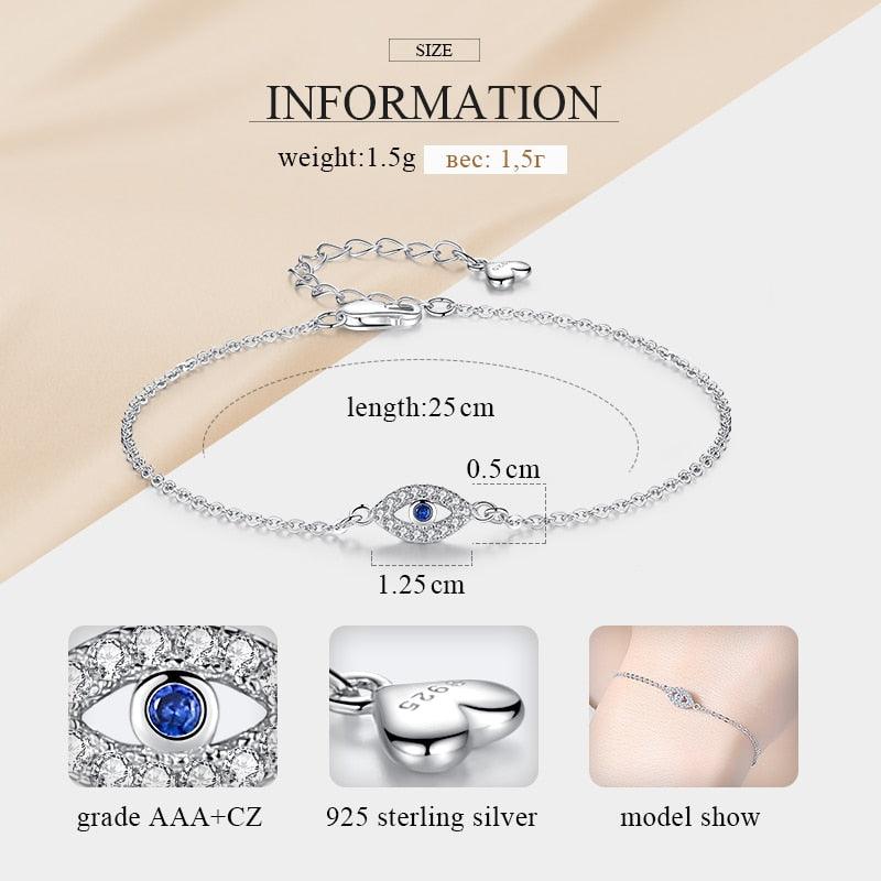 Lucky Eye Bracelet Sterling Silver Bracelets For Women Luxury Adjustable Eye Shaped Bracelet Cubic Zirconia Elegant Pendant Necklace Dainty Jewelry