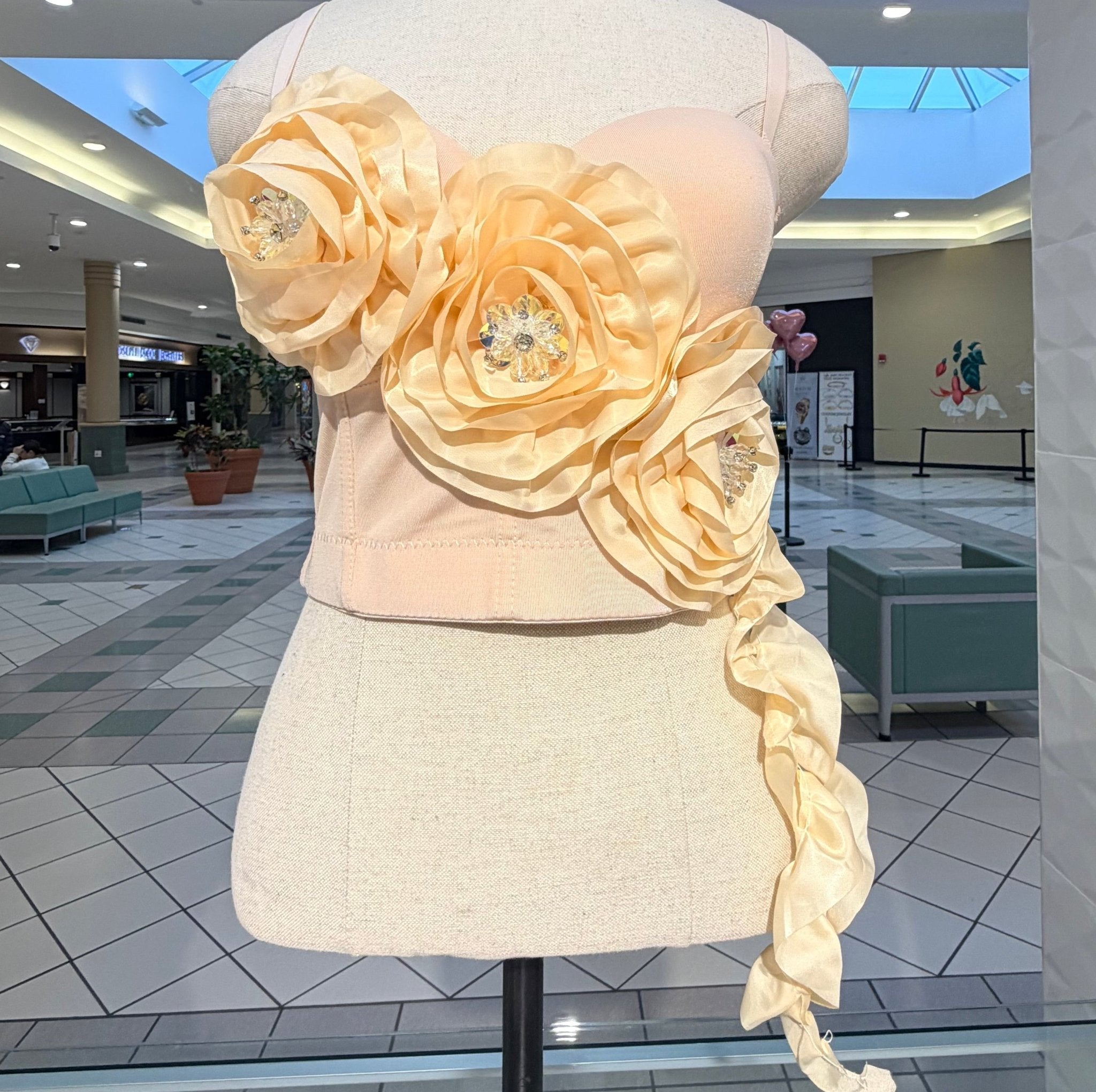 Lumière Bloom Corset Top – 3D Floral Appliqué Statement Top for Women