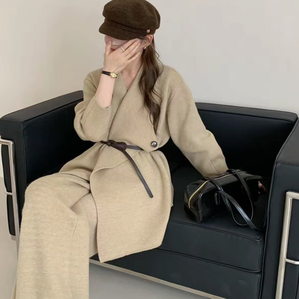 Luxe Knit Blazer & Wide-Leg Pants Set(MS197)