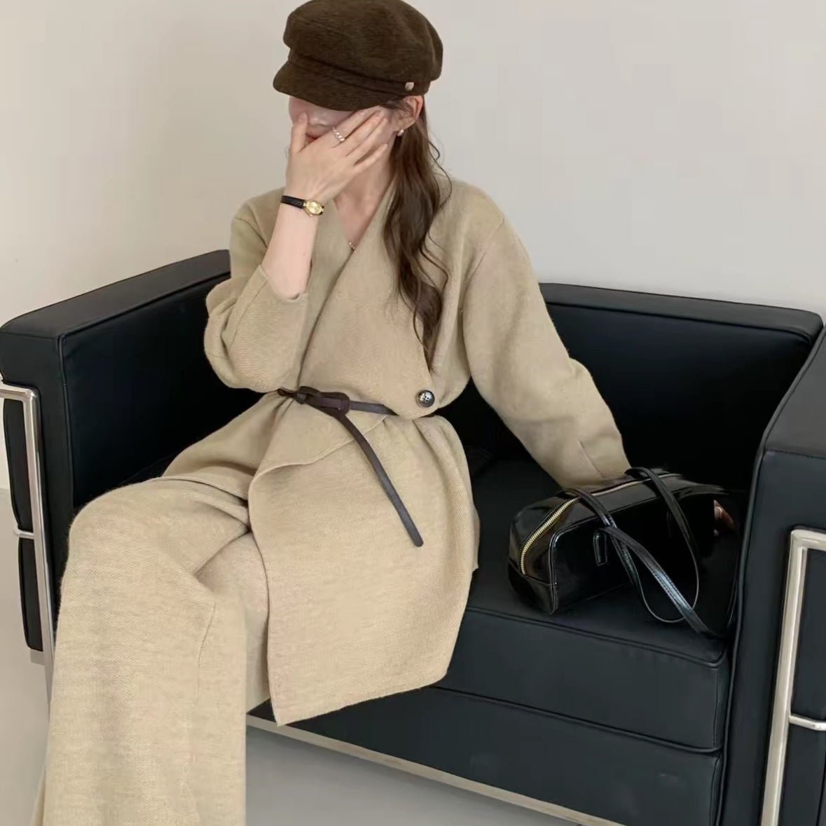 Luxe Knit Blazer & Wide-Leg Pants Set(MS197)