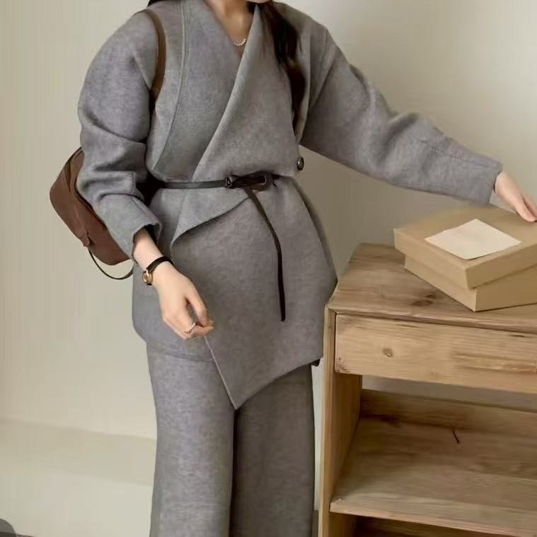 Luxe Knit Blazer & Wide-Leg Pants Set(MS197)
