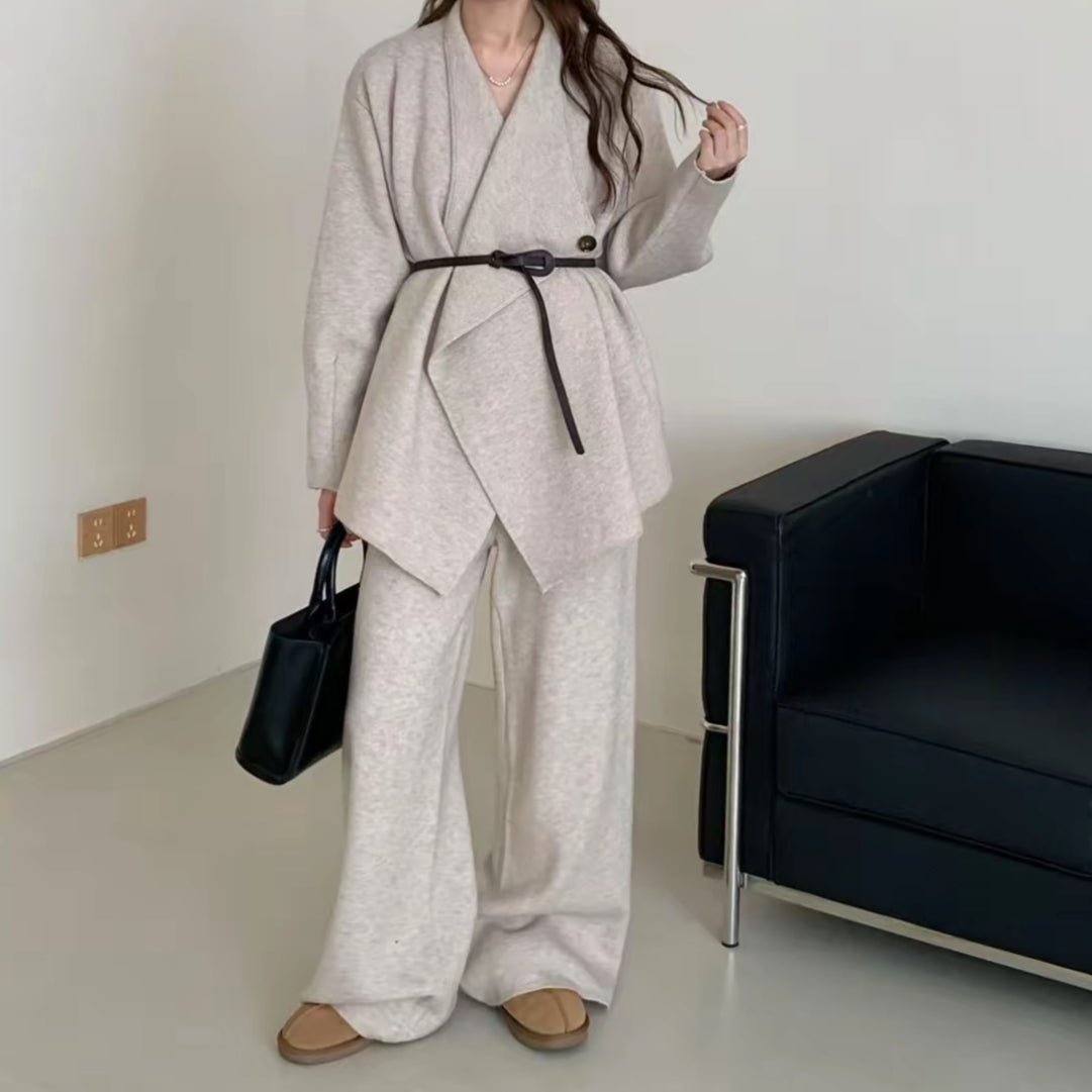 Luxe Knit Blazer & Wide-Leg Pants Set(MS197)