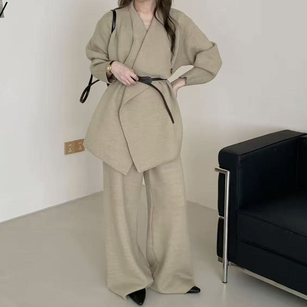 Luxe Knit Blazer & Wide-Leg Pants Set(MS197)