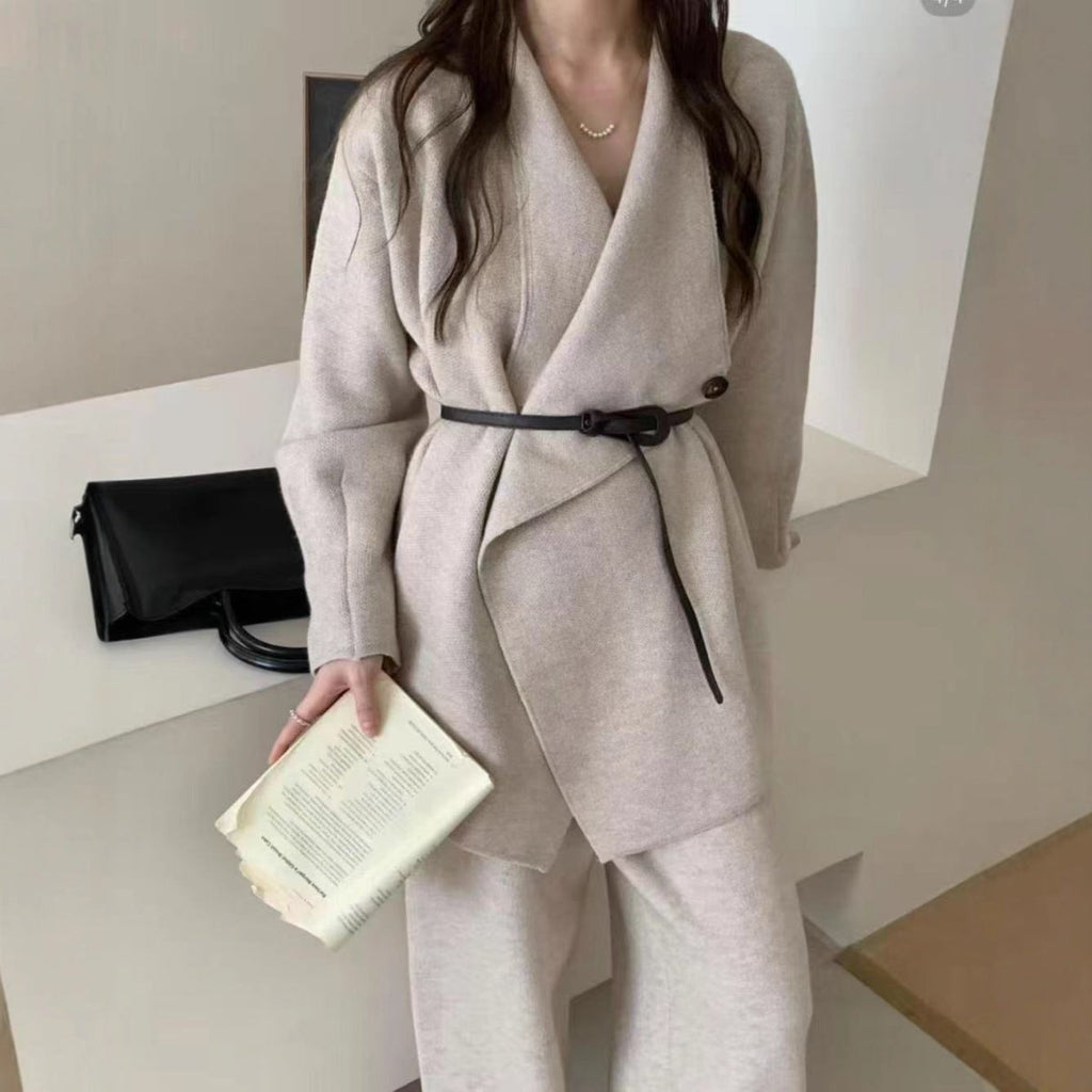 Luxe Knit Blazer & Wide-Leg Pants Set(MS197)