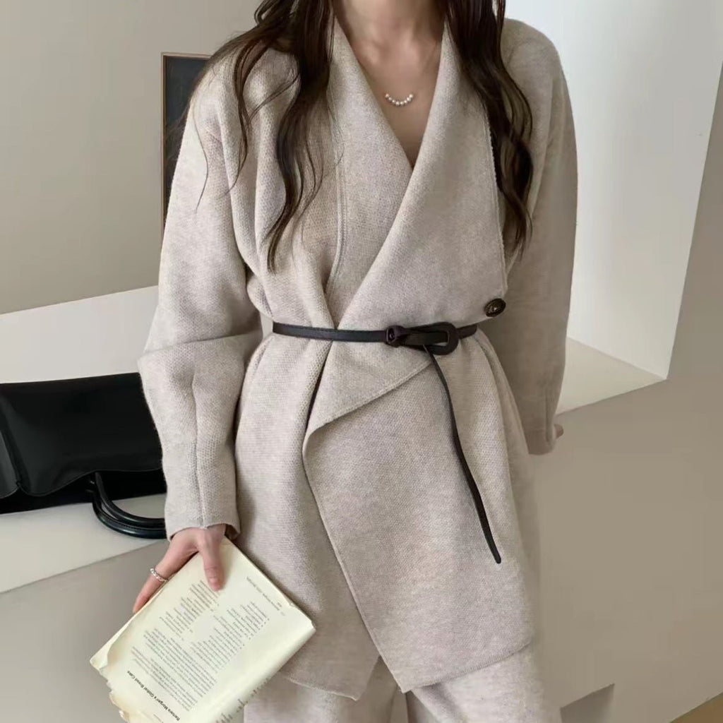 Luxe Knit Blazer & Wide-Leg Pants Set(MS197)