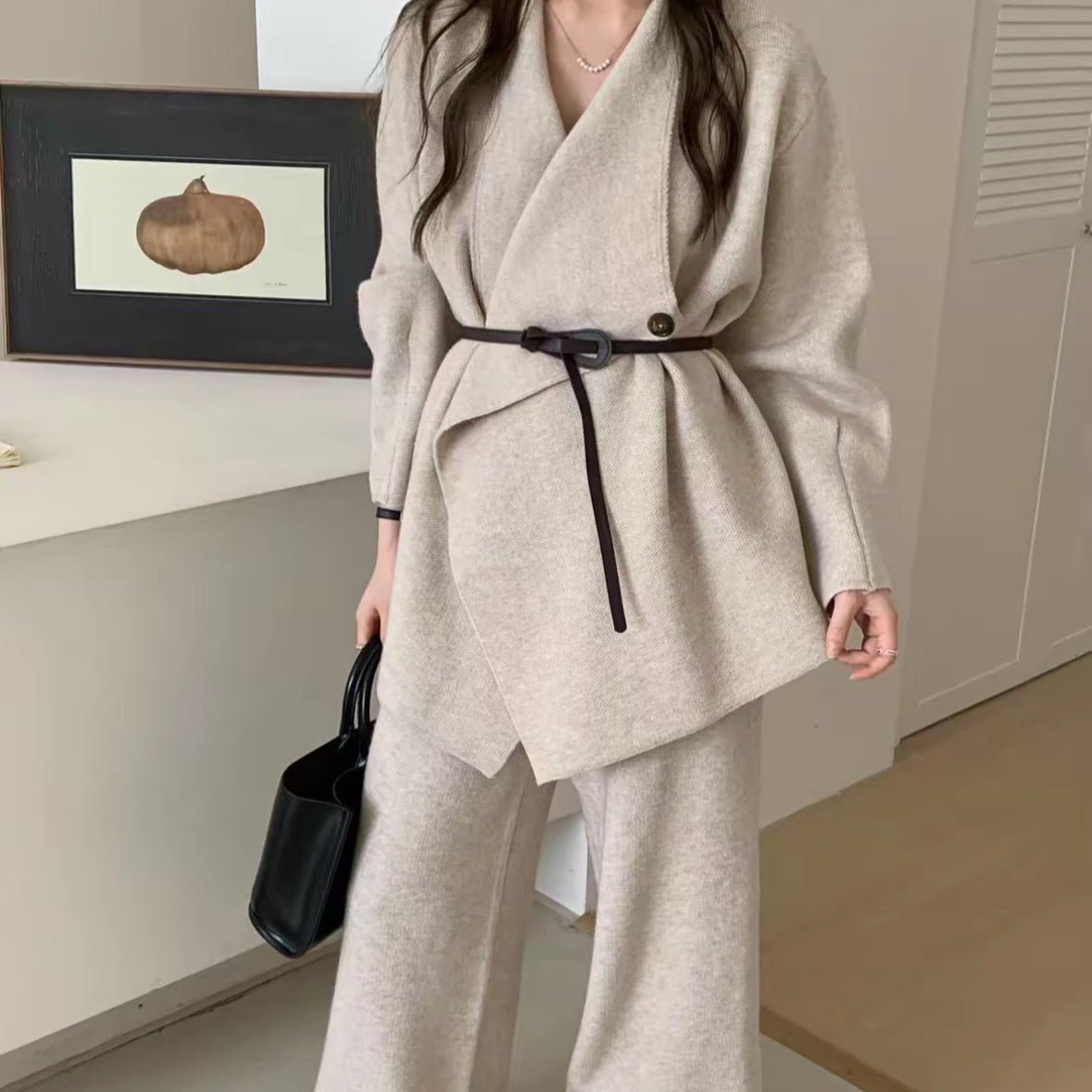 Luxe Knit Blazer & Wide-Leg Pants Set(MS197)