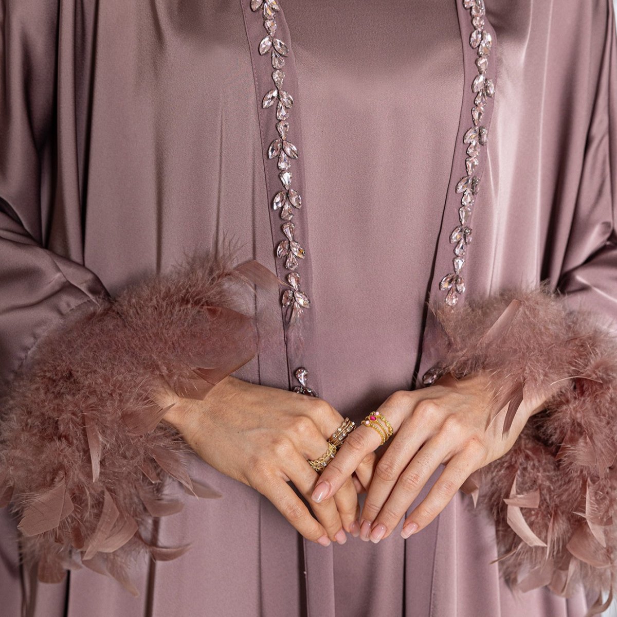 Luxe Satin Halter Dress & Feather Trim Cape Set(MOA250)