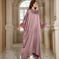 Luxe Satin Halter Dress & Feather Trim Cape Set(MOA250)