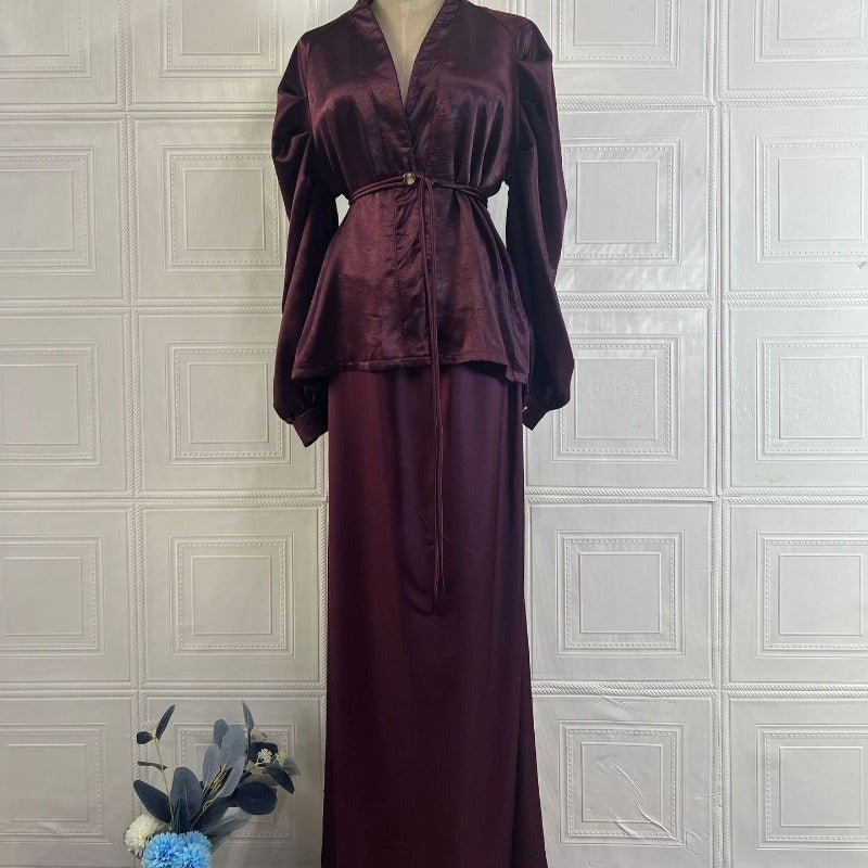Luxe Satin Wrap Top & Maxi Skirt Set(MS186)