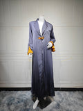 Luxe Suede Robe Dress | Navy Blue  Maxi with Gold Accents & Bell Sleeves (MOA200)