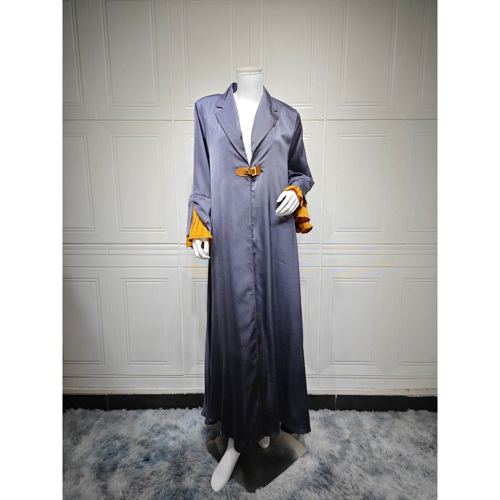Luxe Suede Robe Dress | Navy Blue  Maxi with Gold Accents & Bell Sleeves (MOA200)