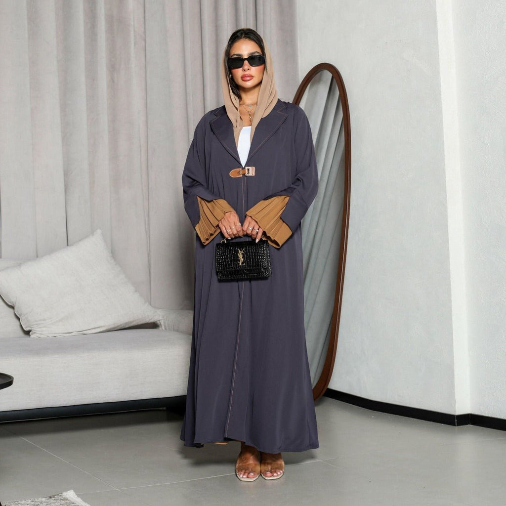 Luxe Suede Robe Dress | Navy Blue  Maxi with Gold Accents & Bell Sleeves (MOA200)
