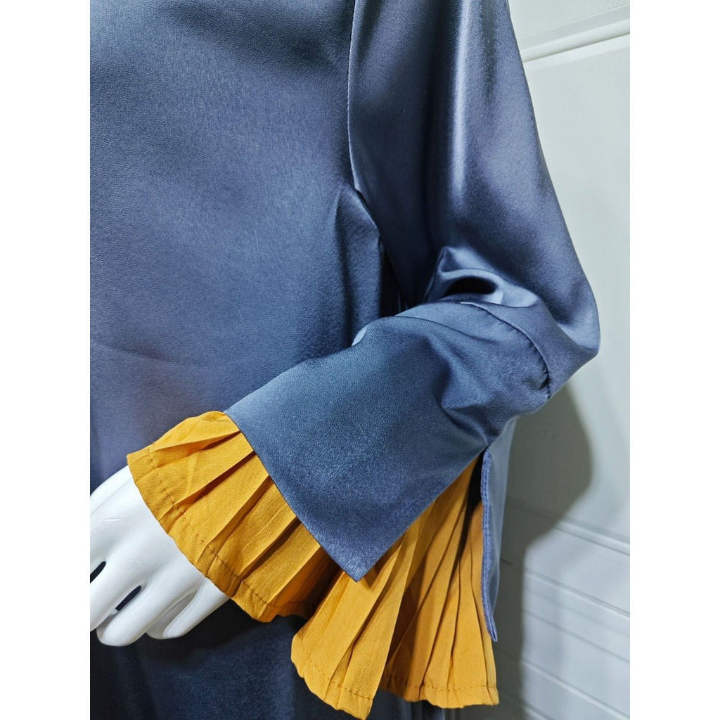 Luxe Suede Robe Dress | Navy Blue  Maxi with Gold Accents & Bell Sleeves (MOA200)
