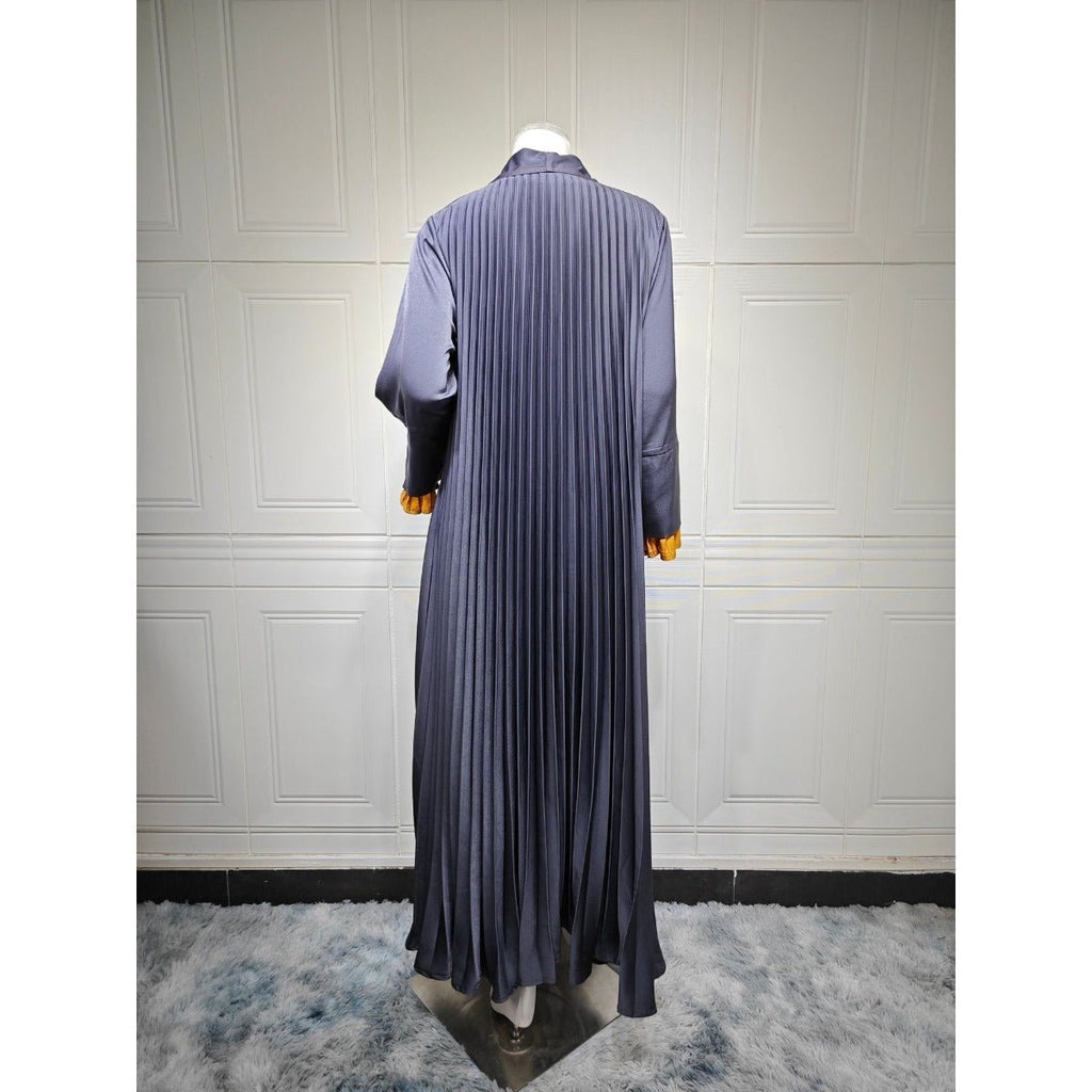 Luxe Suede Robe Dress | Navy Blue  Maxi with Gold Accents & Bell Sleeves (MOA200)