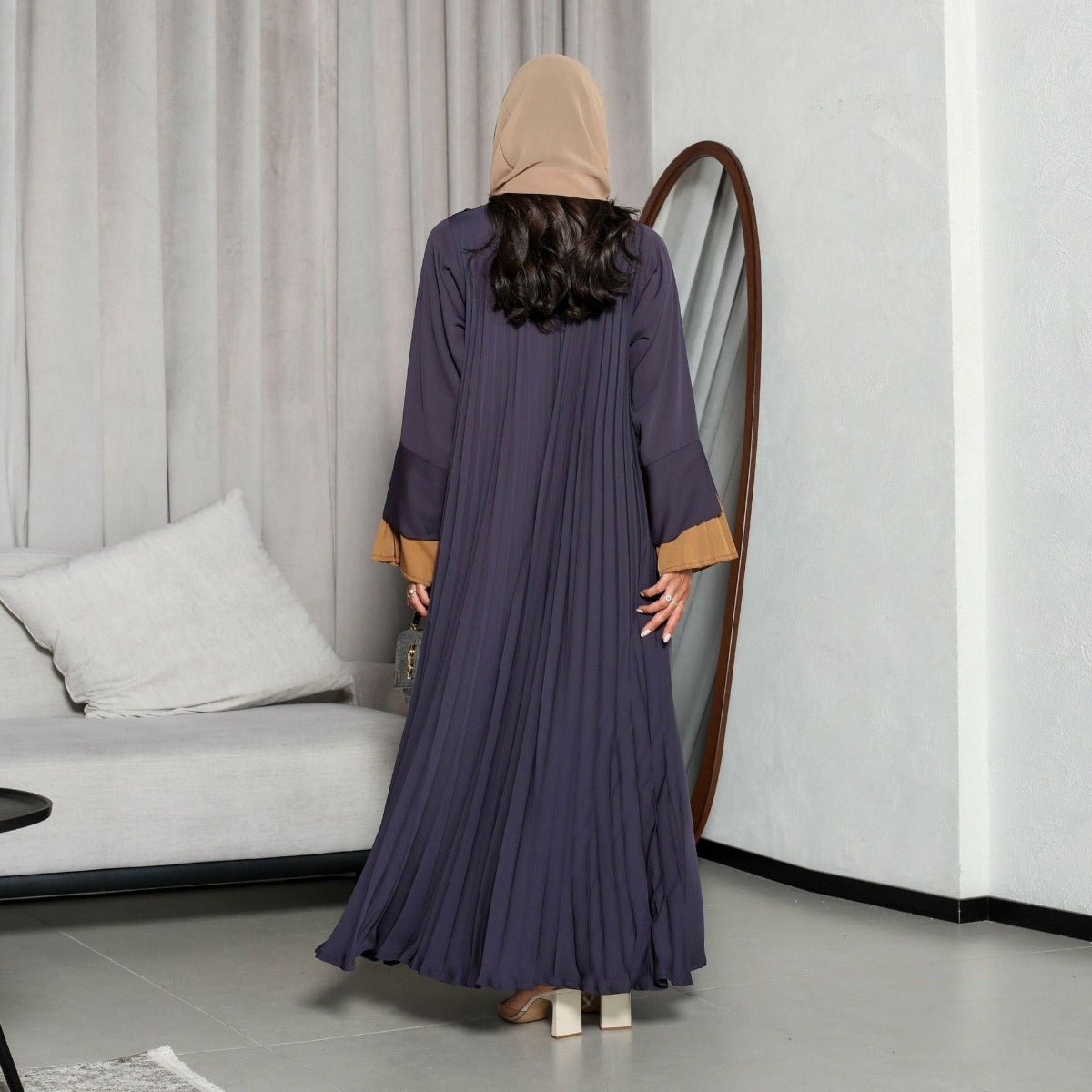 Luxe Suede Robe Dress | Navy Blue  Maxi with Gold Accents & Bell Sleeves (MOA200)
